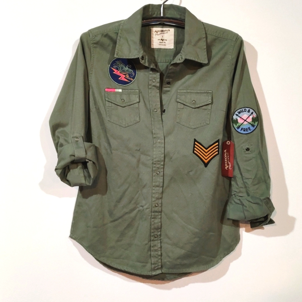 Utility cotton button down shirt Jacket Arizona  patchwork forest ranger outdoor